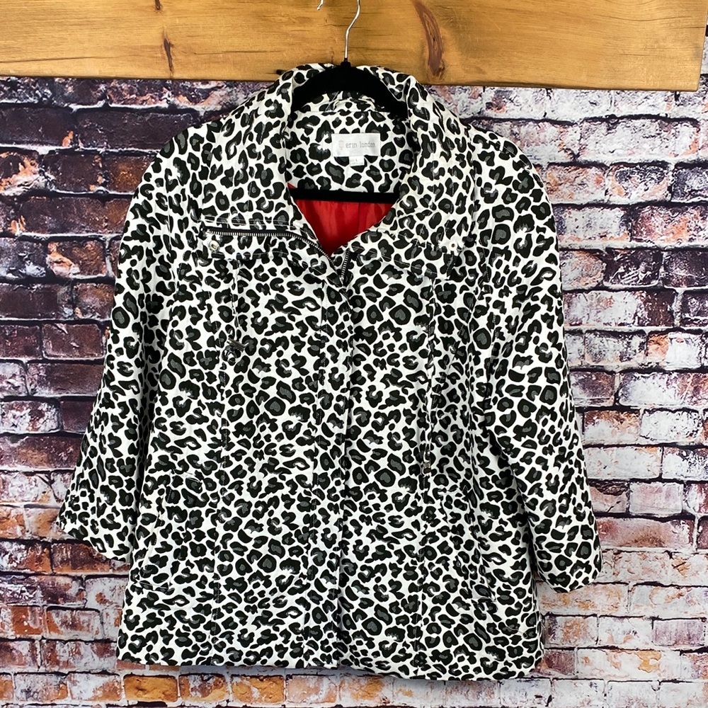 Erin London Black and White Leopard Oversized Jacket Sz L - Picture 4 of 14